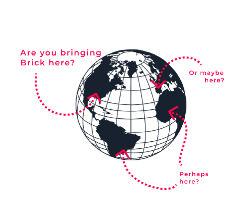 World globe with indications of where brick operates